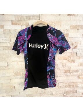 Hurley Black Top with Blue and Pink Floral Side Panels